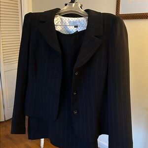 Tahari Black Pinstripe suit with Polka Dot Lining- beautiful classic suit-